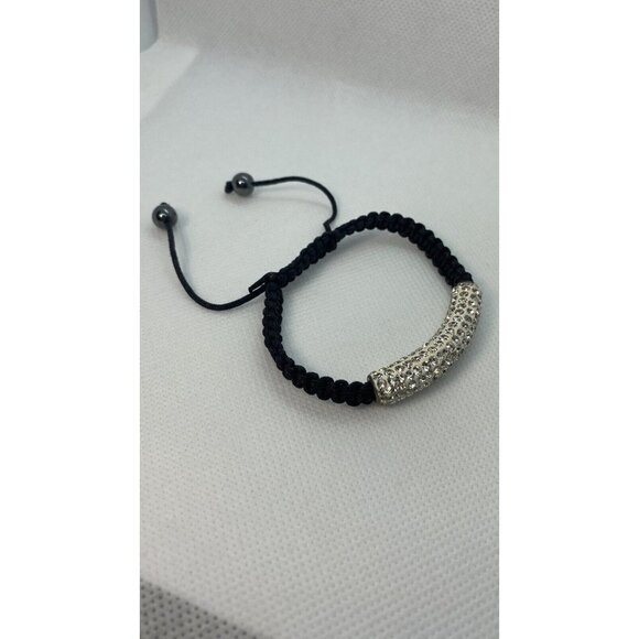 Black/Sliver Beaded Rhinestones Crucifix Religious Expandable pair of Bracelets - Picture 3 of 8